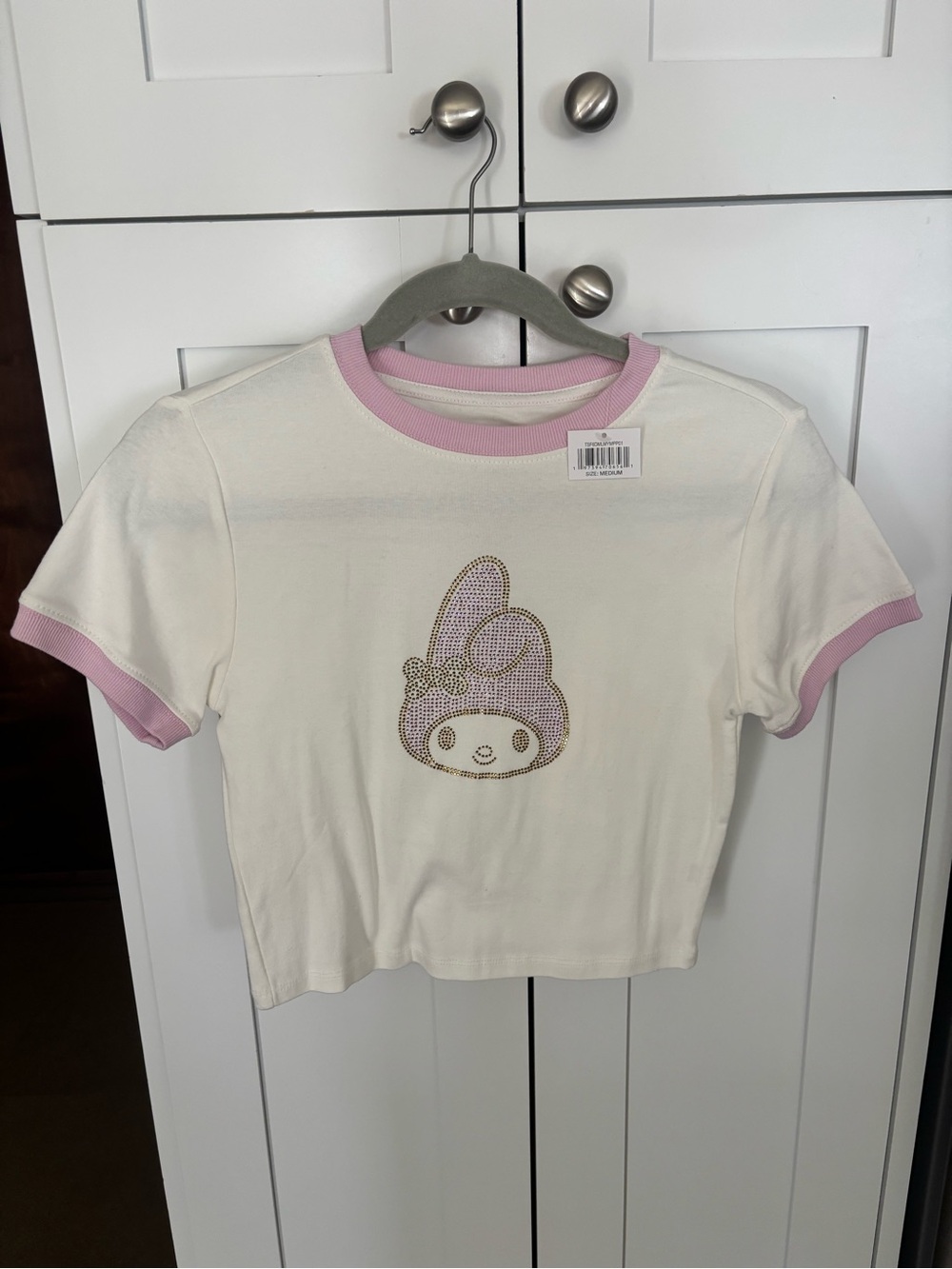 Sanrio Cream Tee with Pink Trim and Sparkle Graphic